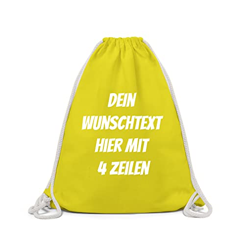 Schöner Turnbeutel mit Wunschtext, Sporttasche, Rucksack zum Selbst bedrucken Gelb von GERLINOVA