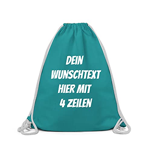 GERLINOVA Schöner Turnbeutel mit Wunschtext, Sporttasche, Rucksack zum Selbst bedrucken Türkis von GERLINOVA