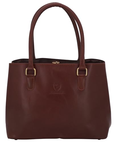 GERMANUS Handtasche Lilly Ledertasche Shopper Umhängetasche Businesstasche Shoppingtasche für Damen aus Echtleder in dunkelbraun von GERMANUS
