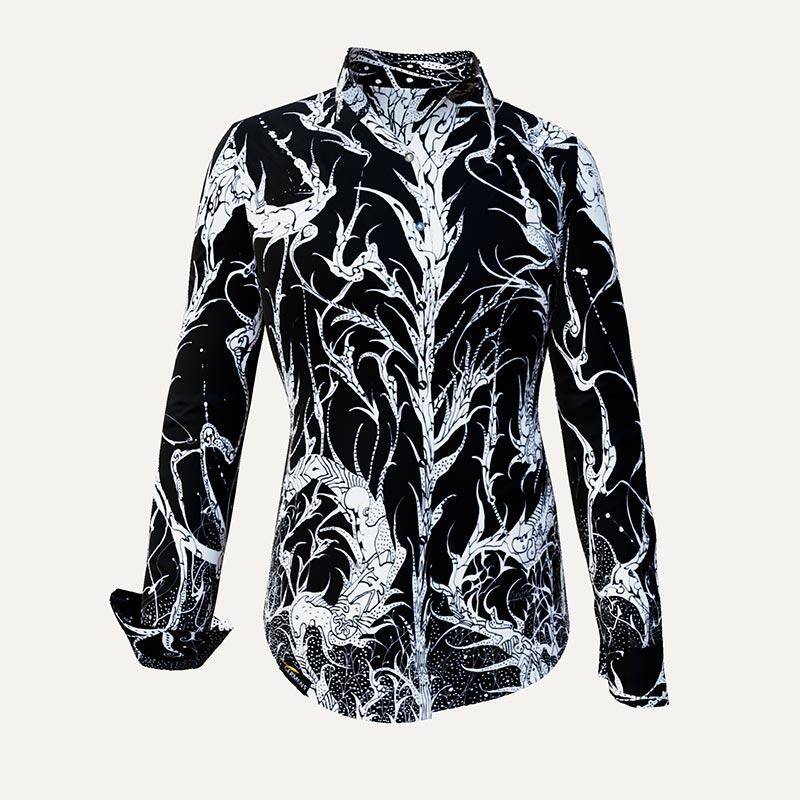 DORNRÖSCHEN BLACK - Schwarze Bluse mit weißer Zeichnung - GERMENS von GERMENS DE
