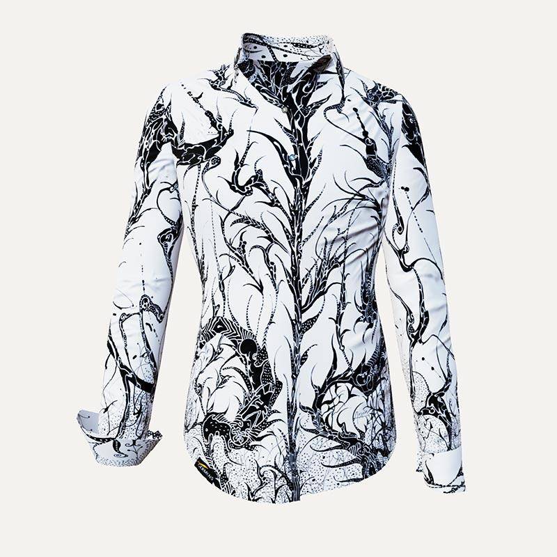 DORNRÖSCHEN WHITE - Weiße Bluse mit schwarzer Zeichnung - GERMENS von GERMENS DE