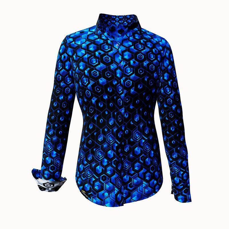 HEXAGON KOBALT - Blau gemusterte Bluse - GERMENS HEXAGON KOBALT - Blau gemusterte Bluse - GERMENS von GERMENS DE