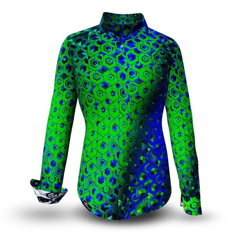 HEXAGON MALACHIT - Grün blau gemusterte Bluse - GERMENS HEXAGON MALACHIT - Grün blau gemusterte Bluse - GERMENS von GERMENS DE