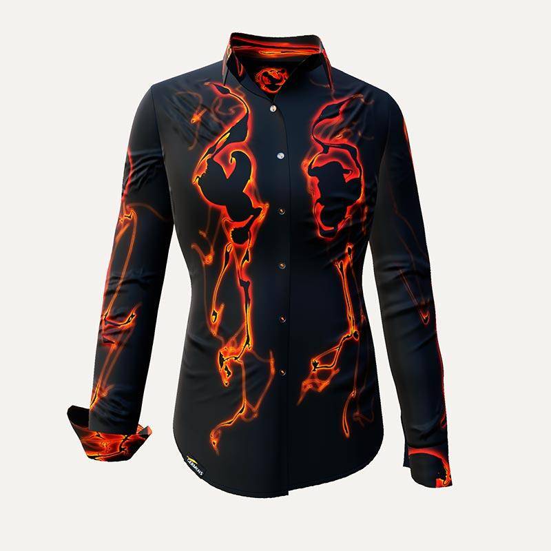 LAVA - Schwarz orangene Bluse - GERMENS LAVA - Schwarz orangene Bluse - GERMENS von GERMENS DE