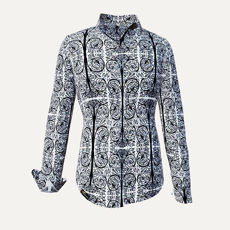 PORTE NOTRE DAME PARIS CONTRAST - Weiße Bluse mit schwarzen Ornamenten - GERMENS PORTE NOTRE DAME PARIS CONTRAST - Weiße Bluse mit schwarzen Ornamenten - GERMENS von GERMENS DE