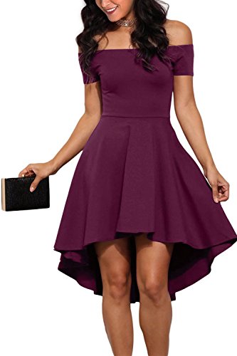 GERMMI Damen Kleid Abendkleid Schulterfreies Cocktailkleid Jerseykleid Skaterkleid Knielang Elegant Festlich Asymmetrisches Partykleid, Gr.-M/ 38, Violett von GERMMI