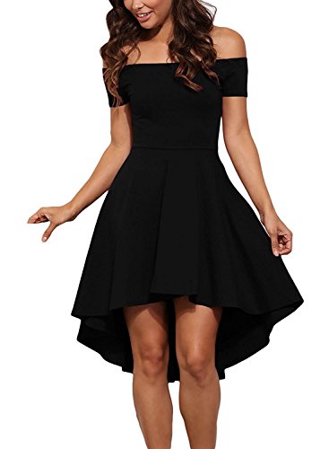 GERMMI Damen Kleid Abendkleid Schulterfreies Cocktailkleid Jerseykleid Skaterkleid Knielang Elegant Festlich Asymmetrisches Partykleid, Gr.-S/ EU 36, Schwarz von GERMMI