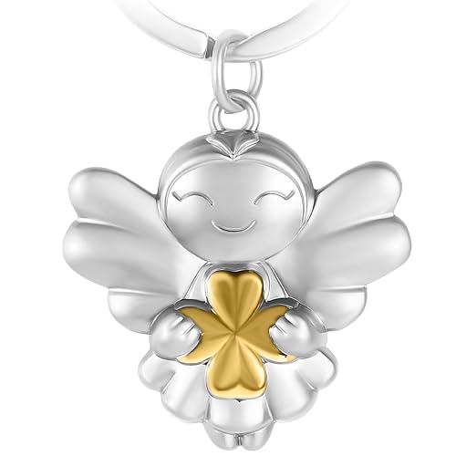 GERNEO® – DAS ORIGINAL – Lisa – Premium Schutzengel Schlüsselanhänger – Geschenk für Schutz & Glück – Glücksbringer mit Kleeblatt in Gold von GERNEO