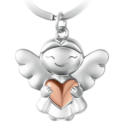 GERNEO® – DAS ORIGINAL – Melea – Premium Schutzengel Schlüsselanhänger mit Herz – Glücksbringer für Schutz & Liebe in Roségold von GERNEO