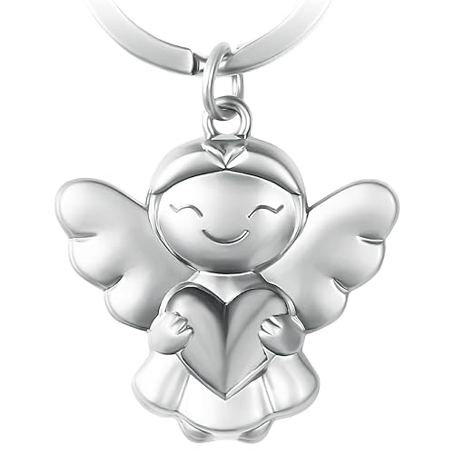 GERNEO® – DAS ORIGINAL – Melea – Premium Schutzengel Schlüsselanhänger mit Herz – Glücksbringer für Schutz & Liebe in Silber von GERNEO