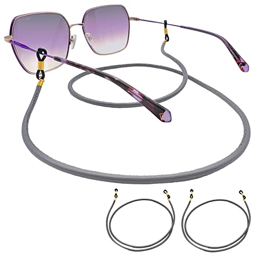 GERNEO® – Liverpool – Premium Leder Brillenband & Brillenkordel – Doppelpack in grau und gold Halterungen – Glattlederoptik Unisex PU Brillenkordel für Lesebrille & Sonnenbrille von GERNEO