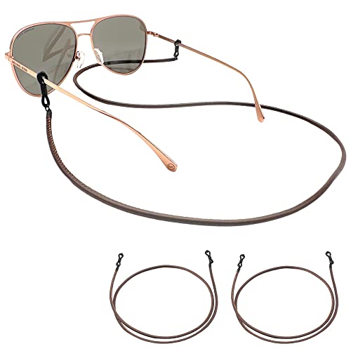 GERNEO® – München – Premium Leder Brillenband & Brillenkordel – Doppelpack in braun und schwarz Halterungen – Glattlederoptik Unisex PU Brillenkordel für Lesebrille & Sonnenbrille von GERNEO