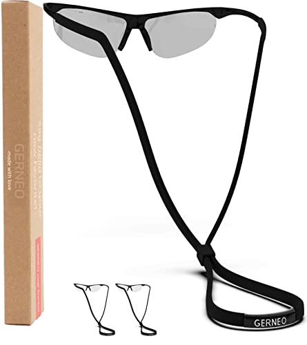 GERNEO® - ORIGINAL – zuverlässiges Sport Brillenband aus Stoff – wasserfestes Brillenband & fester Halt für Sportbrillen, Sonnenbrillen & Lesebrillen (2x Dunkelschwarz) von GERNEO