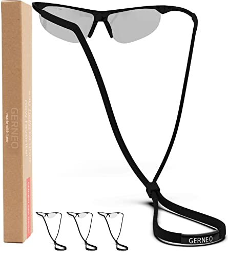 GERNEO® - ORIGINAL – zuverlässiges Sport Brillenband aus Stoff – wasserfestes Brillenband & fester Halt für Sportbrillen, Sonnenbrillen & Lesebrillen (3x Dunkelschwarz) von GERNEO