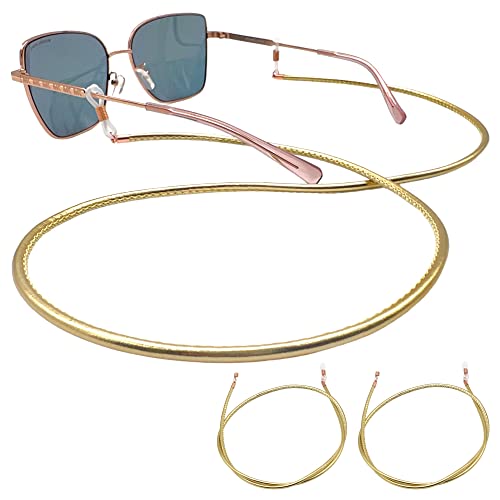 GERNEO® – Toulouse – Premium Leder Brillenband & Brillenkordel – Doppelpack in gold und rosagold Halterungen – Glattlederoptik Unisex PU Brillenkordel für Lesebrille & Sonnenbrille von GERNEO