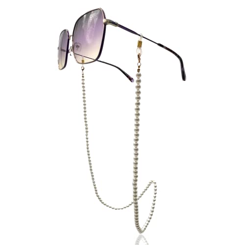 GERNEO® – Venedig – Premium Brillenband & Brillenkordel Unisex für Lesebrille & Sonnenbrille – 925er vergoldete Halter – weiße Perlen – extra lang von GERNEO