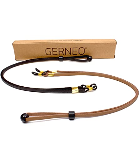 GERNEO® - DAS ORIGINAL - Premium Brillenband Leder aus hochwertigem PU Glatt- und Wildleder Kombination für Lesebrille & Sonnenbrille - schwarz & hellbraun - Befestigung in gold - 2er Pack von GERNEO