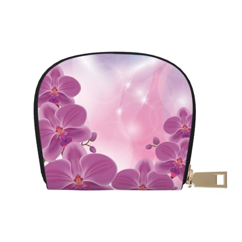 GERRIT RFID-Kreditkartenetui, Blumen, violette Orchideen, klein, Leder, Reißverschluss, Kartenetui für Damen und Herren, Blumen lila Orchideen, Einheitsgröße von GERRIT