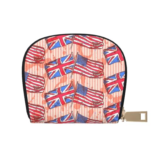 GERRIT RFID-Kreditkartenetui, ethnisches Herzmuster, klein, Leder, Reißverschluss, Kartenetui für Damen und Herren, England-Flagge und amerikanische Flagge, Einheitsgröße von GERRIT