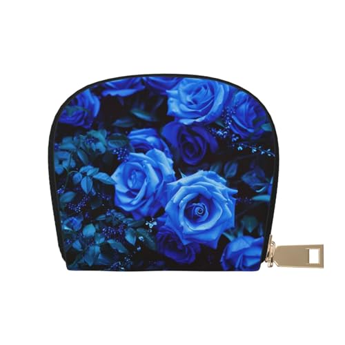 GERRIT RFID-Kreditkartenetui, niedliche Kuh mit Blumenkrone, klein, Leder, Reißverschluss, Kartenetui für Damen und Herren, Blue Roses, Einheitsgröße von GERRIT