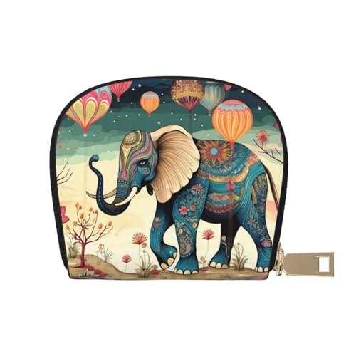 GERRIT RFID-Kreditkartenetui Elefant mit hellem Blumenmuster, klein, Leder, Reißverschluss, Kartenetui für Damen und Herren, Elefant mit Luftballons, Einheitsgröße von GERRIT
