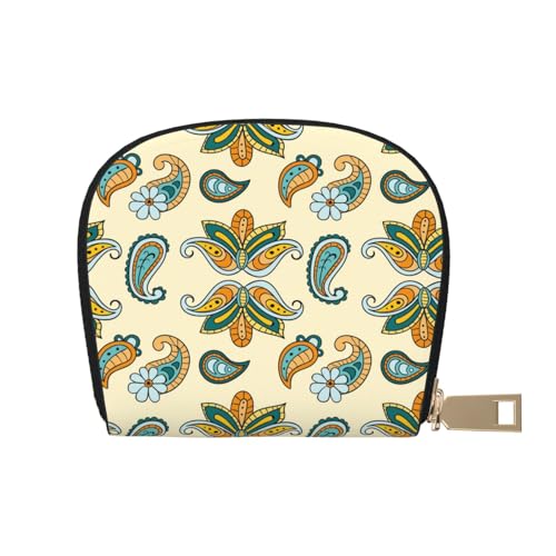 GERRIT RFID-Kreditkartenetui Elefant mit hellem Blumenmuster, klein, Leder, Reißverschluss, Kartenetui für Damen und Herren, Elegantes Batik-Muster, Einheitsgröße von GERRIT