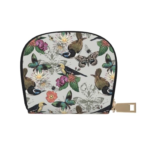 GERRIT RFID Kreditkartenetui Retro Musiknoten Klein Leder Reißverschluss Kartenetui Geldbörse für Damen Herren, Retro Flowers Floral1, Einheitsgröße von GERRIT