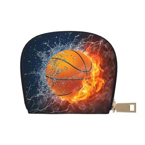 GERRIT RFID-Kreditkartenetui mit Flamingo-Muster, klein, Leder, Reißverschluss, Kartenetui für Damen und Herren, Flamme Basketballball, Einheitsgröße von GERRIT