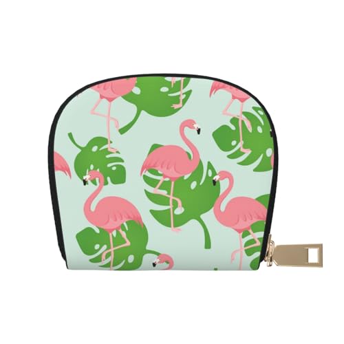 GERRIT RFID-Kreditkartenetui mit Flamingo-Muster mit Wolken, klein, Leder, Reißverschluss, Kartenetui für Damen und Herren, Flamingo Monstera Leaf, Einheitsgröße von GERRIT