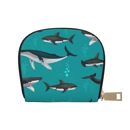 GERRIT RFID-Kreditkartenetui mit Hai-Wal-Muster, klein, Leder, Reißverschluss, Kartenetui für Damen und Herren, Hai-Wal-Muster, Einheitsgröße von GERRIT