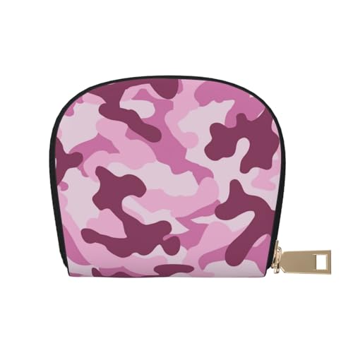 GERRIT RFID-Kreditkartenetui mit rosa Erdbeere, klein, Leder, Reißverschluss, Kartenetui für Damen und Herren, Pinkes Camouflage-Muster, Einheitsgröße von GERRIT