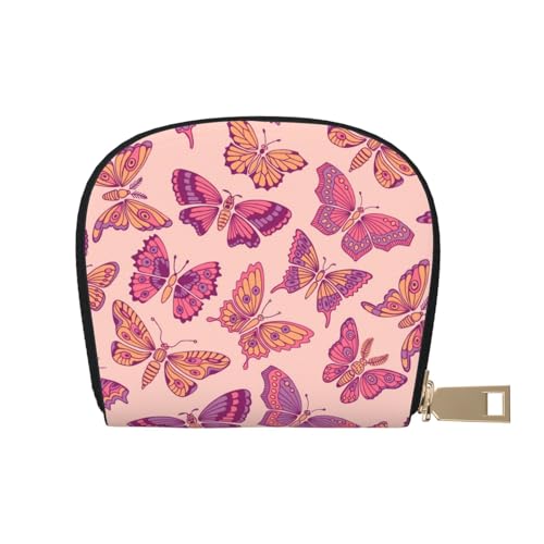 GERRIT RFID-Kreditkartenetui mit rosa Erdbeere, klein, Leder, Reißverschluss, Kartenetui für Damen und Herren, Pinkes Schmetterlingsmuster, Einheitsgröße von GERRIT