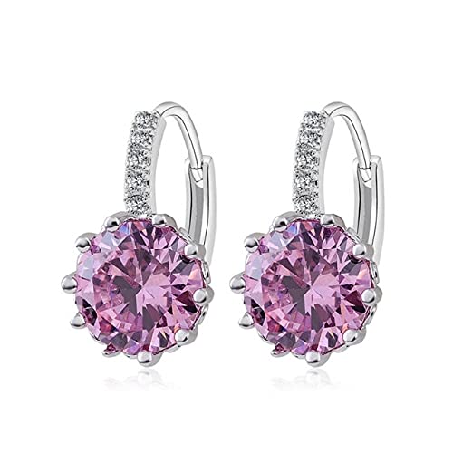 Ohrringe für Frauen, Ohrringe, 12 Stile optional Silber 925 Schmuck Edelsteine ​​Ohrringe for Frauen Kurzohrringe mit 10 mm Zirkon Party (Rot B) (Color : Pink, Size : B) von GERRIT