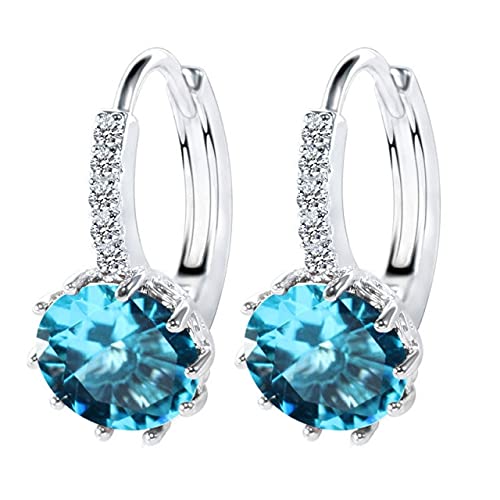 Ohrringe für Frauen, Ohrringe, 12 Stile optional Silber 925 Schmuck Edelsteine ​​Ohrringe for Frauen Kurzohrringe mit 10 mm Zirkon Party (Rot B) (Color : Sea Blue, Size : B) von GERRIT