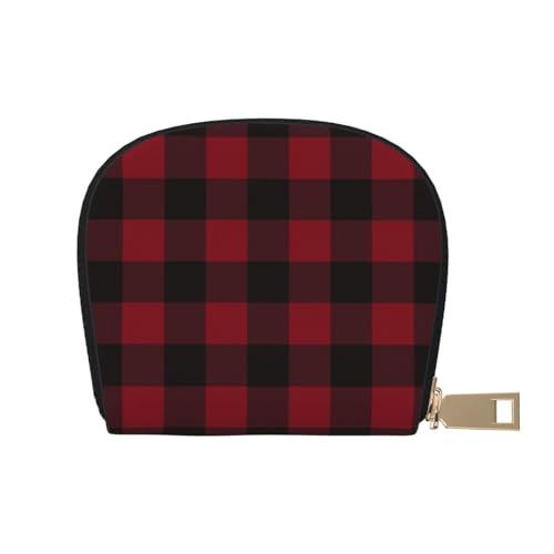 RFID-Kreditkartenetui Grunge Tartan rot schwarz kariert klein Leder Reißverschluss Kartenetui Geldbörse für Damen und Herren, Grunge Tartan Rot Schwarz Plaid, Einheitsgröße von GERRIT