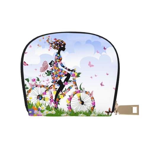 RFID-Kreditkartenetui mit goldfarbenen Rosen, Blumen-Silhouette, klein, Leder, Reißverschluss, Kartenetui für Damen und Herren, Mädchen auf dem Fahrrad Blumen Schmetterlinge, Einheitsgröße von GERRIT