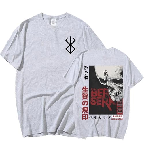 T-Shirt Anime Berserk Guts Grafikdruck T-Shirt Swordsman Casca Marke Sacrifice Zodd T-Shirts Herren Baumwolle Lässig Übergroß (Grau,XL) von GERRIT