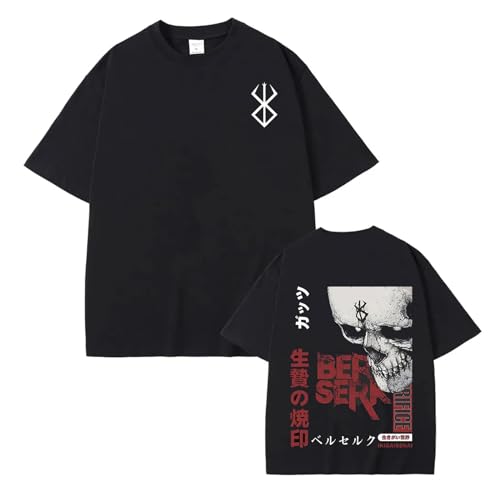 GeRRiT T-Shirt Anime Berserk Guts Grafikdruck T-Shirt Swordsman Casca Marke Sacrifice Zodd T-Shirts Herren Baumwolle Lässig Übergroß (Schwarz,L) von GERRIT