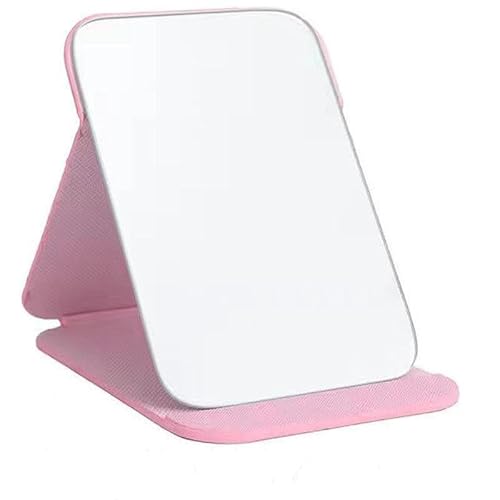 Tragbarer, faltbarer Make-up-Spiegel mit Kosmetik-Desktop-Ständer für Reisen, PU, tragbar, verstellbar, rechteckig, ultradünn, Kosmetikspiegel mit Ständer (16 x 11 cm, Rosa) von GERRIT