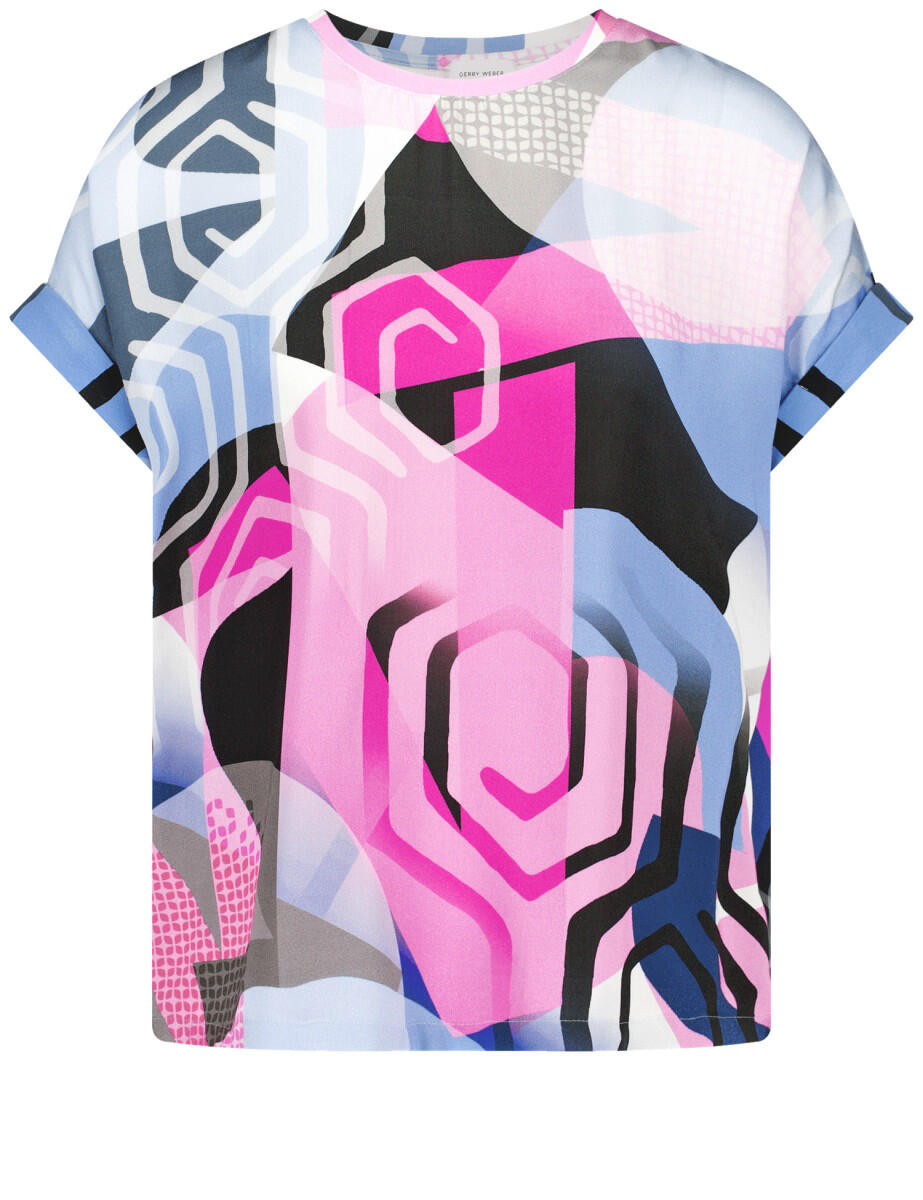 GERRY WEBER Collection - Bequemes Blusenshirt mit Allover-Dessin beige/blau/pink - Gr. - 40 von GERRY WEBER Collection