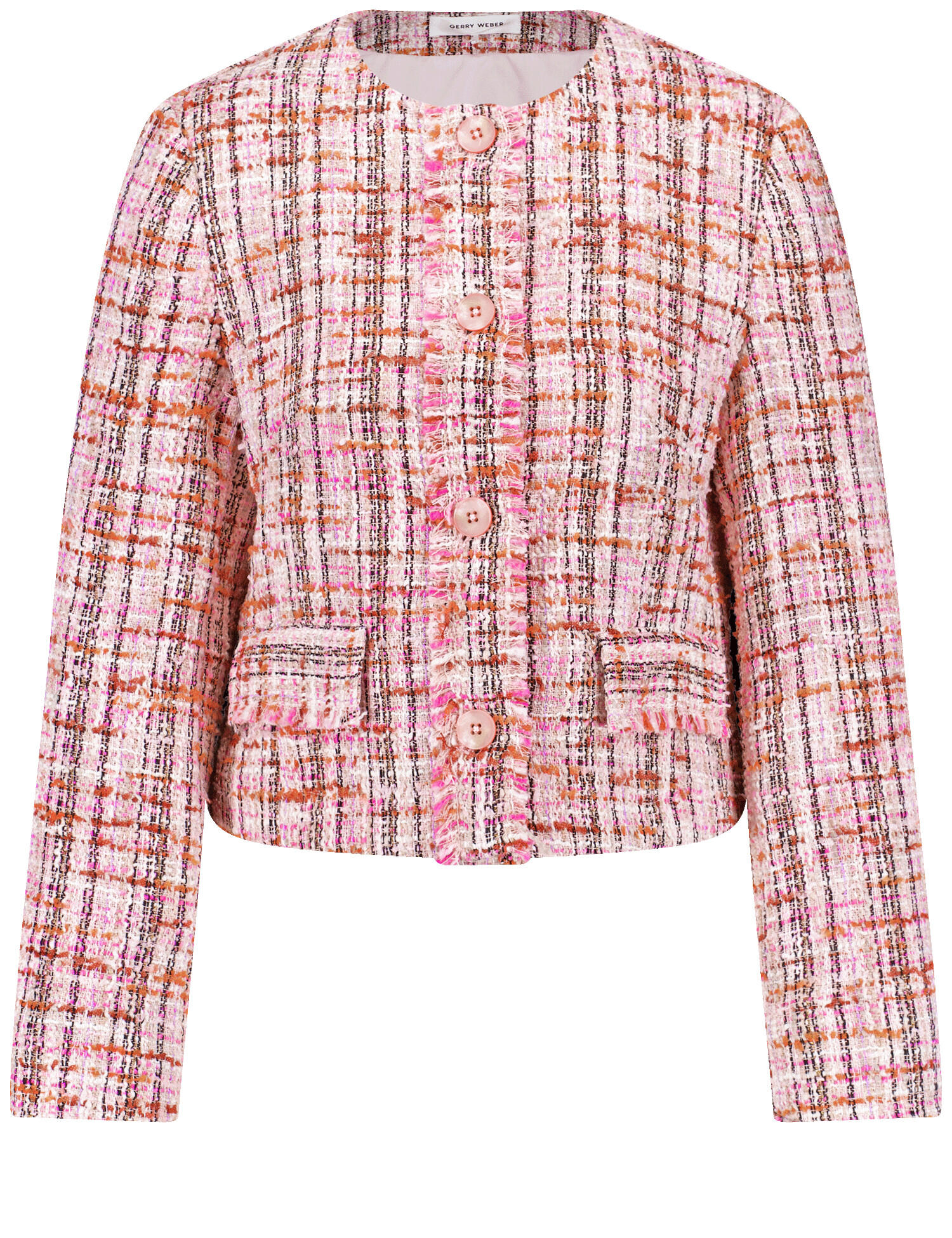 GERRY WEBER Collection - Blazerjacke in Bouclé-Optik mit Fransenkante pink sunrise patterned - Gr. - 38 von GERRY WEBER Collection