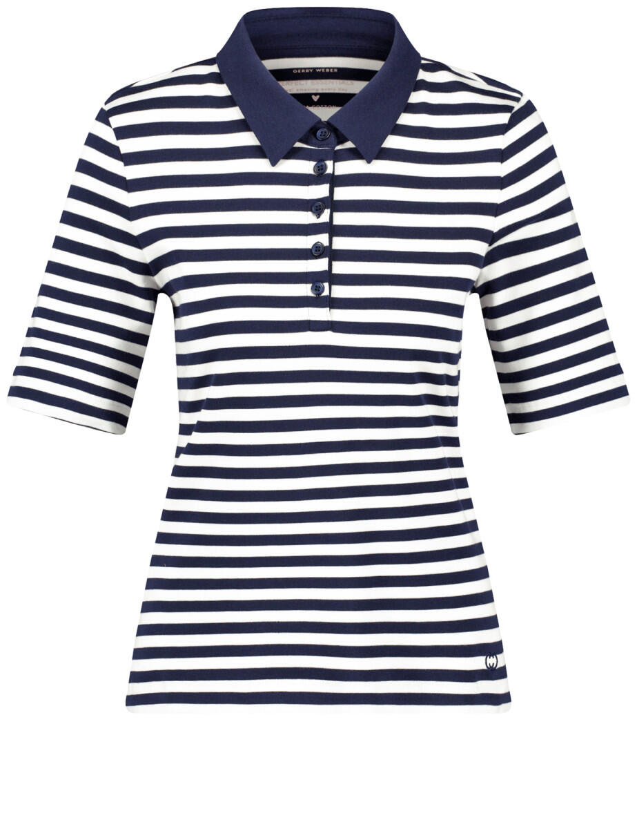 GERRY WEBER Collection - Geringeltes Poloshirt aus reiner Baumwolle blau - Gr. - 36 von GERRY WEBER Collection