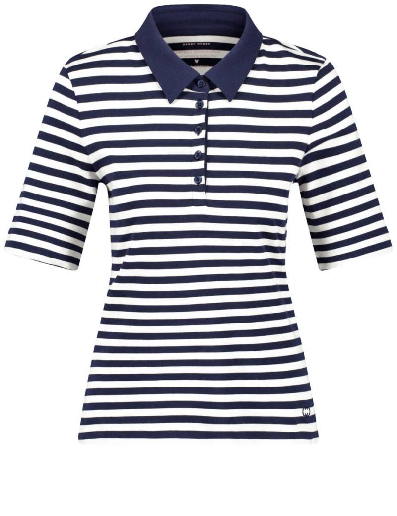 GERRY WEBER Collection - Geringeltes Poloshirt aus reiner Baumwolle blau - Gr. - 36 von GERRY WEBER Collection
