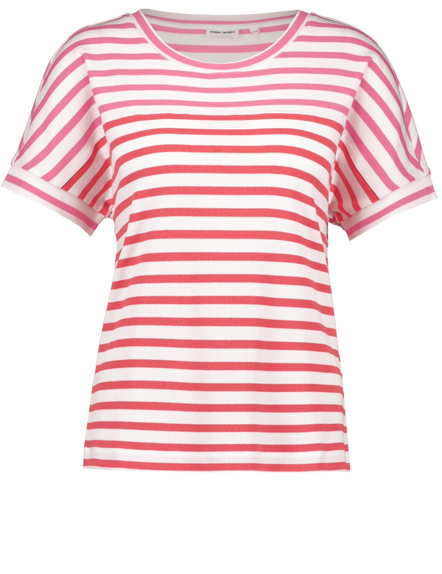 GERRY WEBER Collection - Geripptes Kurzarmshirt mit Ringeln koralle/pink/white stripe mix - Gr. - 44 von GERRY WEBER Collection