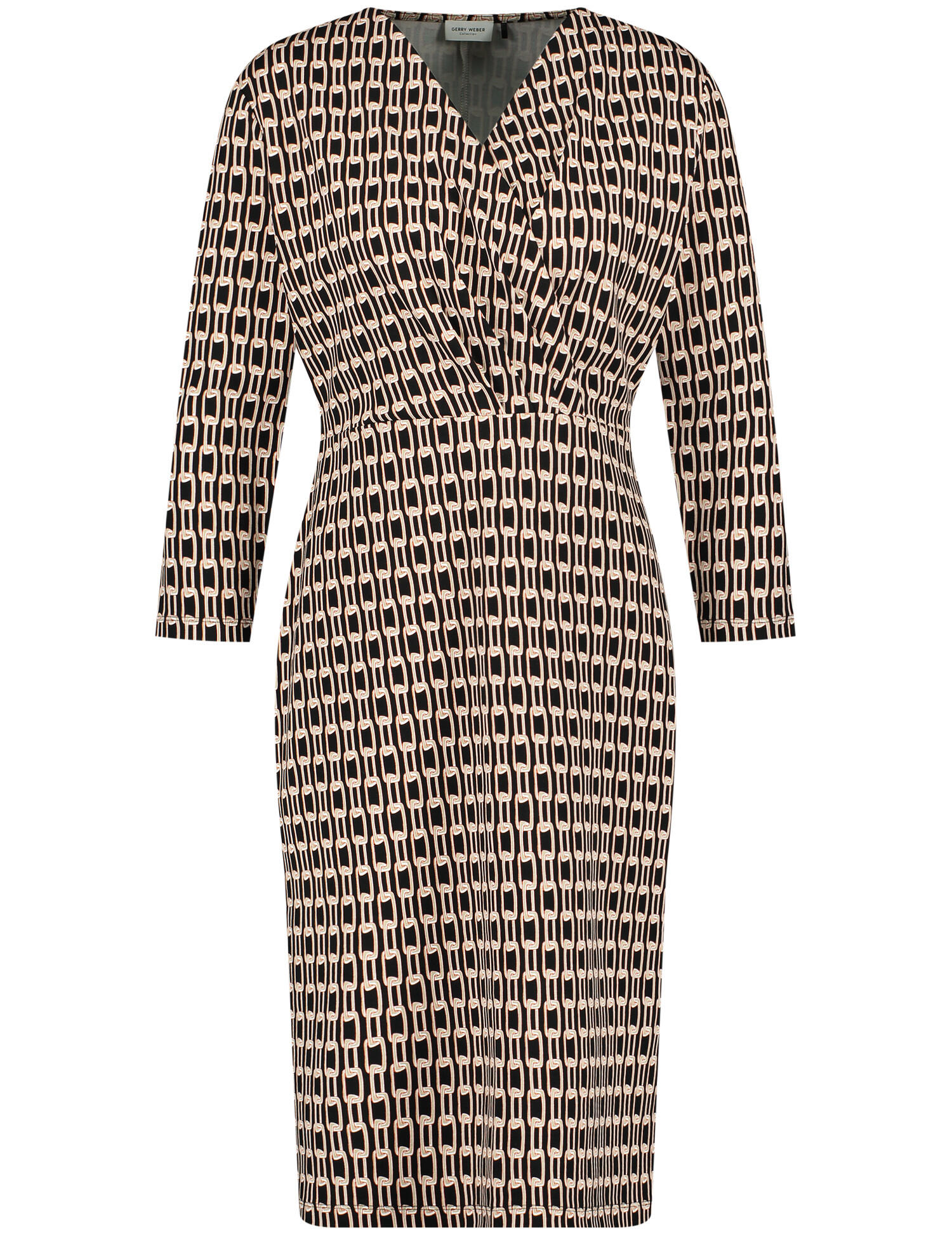 GERRY WEBER Collection - Kleid mit Wickeloptik und Kettendessin schwarz/ecru/weiss druck - Gr. - 38 von GERRY WEBER Collection