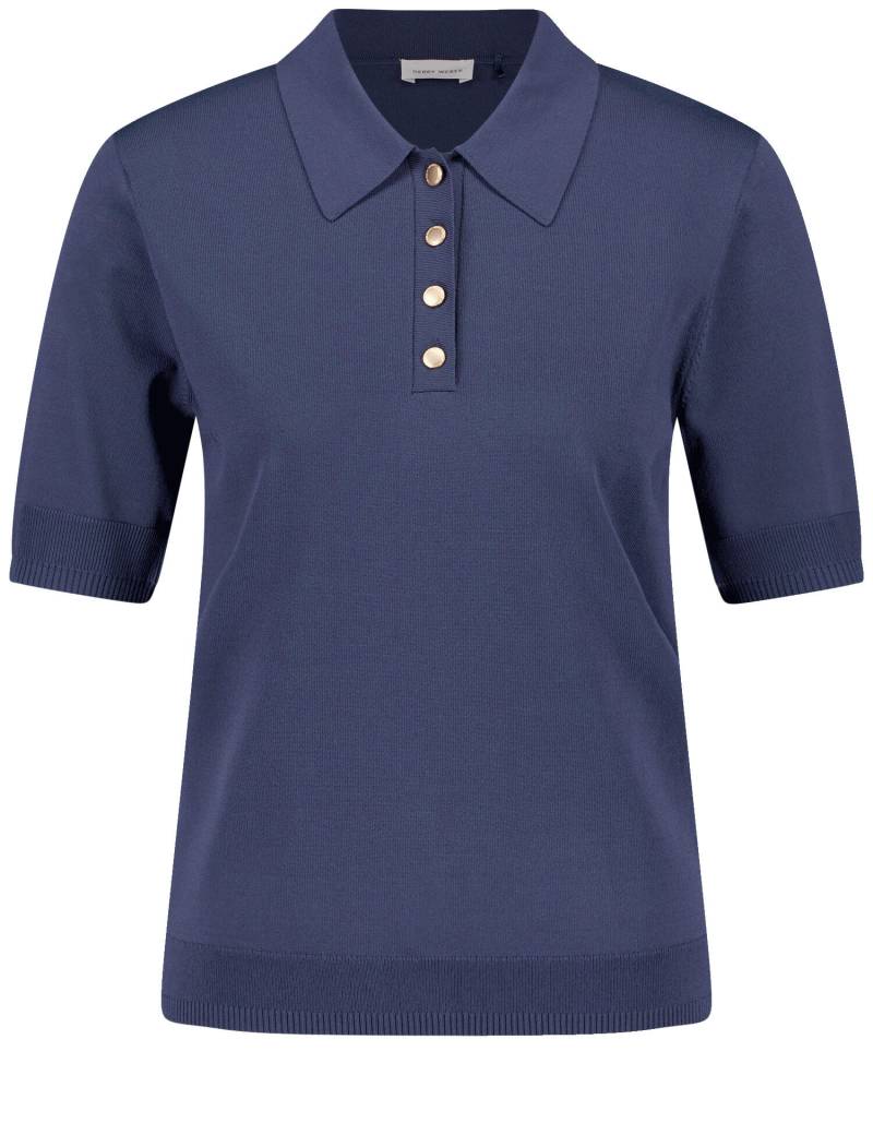 GERRY WEBER Collection - Kurzarmpullover im Polo-Look indigo - Gr. - 46 von GERRY WEBER Collection