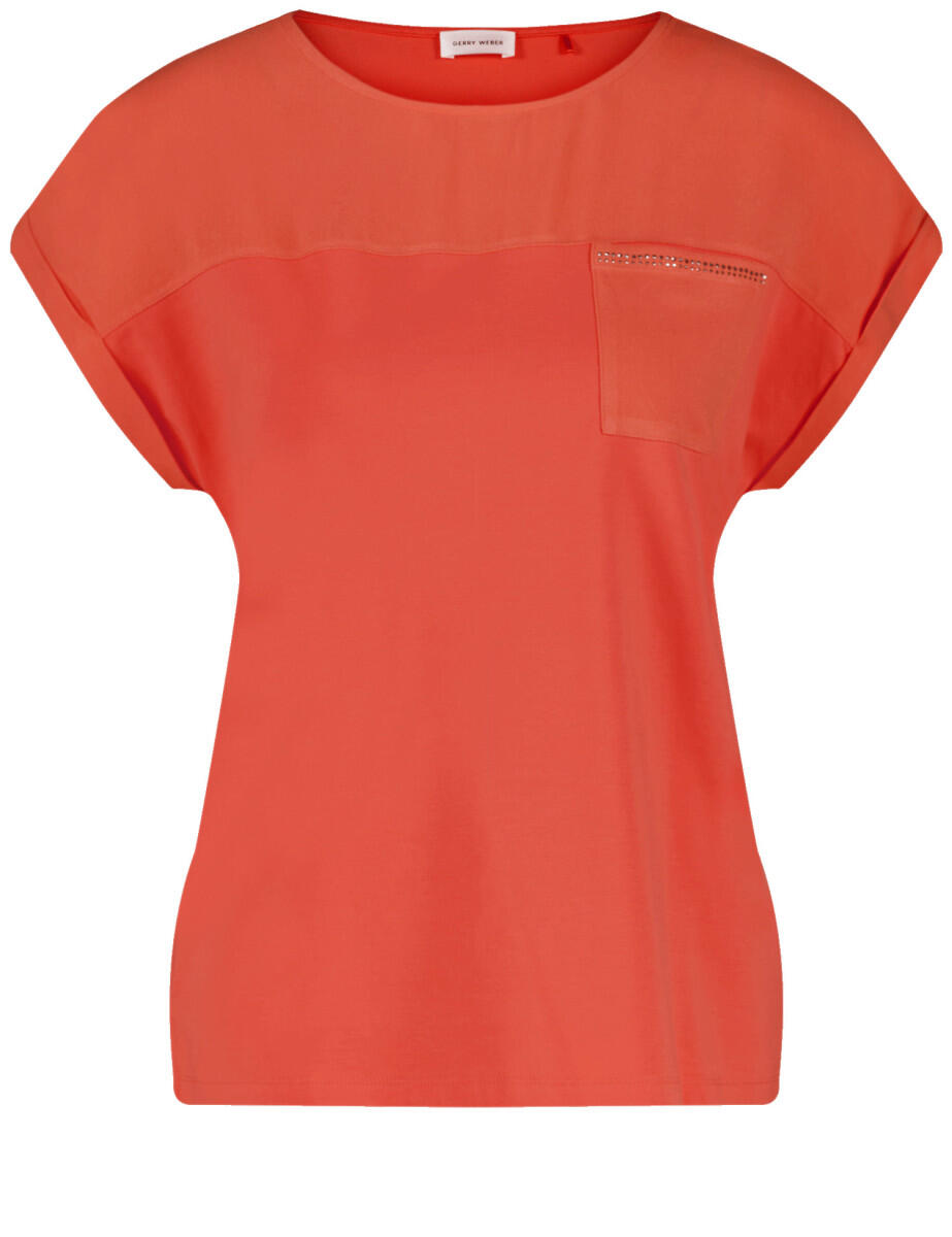 GERRY WEBER Collection - Kurzarmshirt mit Material-Patch und Ziersteinchen rot - Gr. - 38 von GERRY WEBER Collection