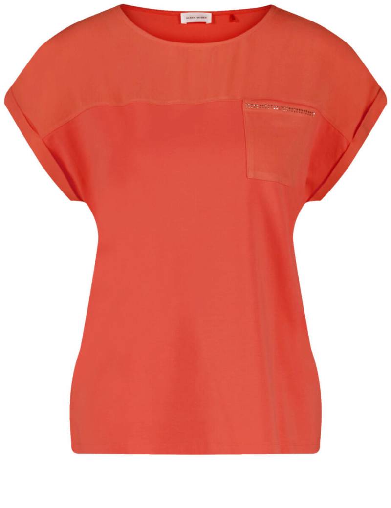 GERRY WEBER Collection - Kurzarmshirt mit Material-Patch und Ziersteinchen rot - Gr. - 38 von GERRY WEBER Collection