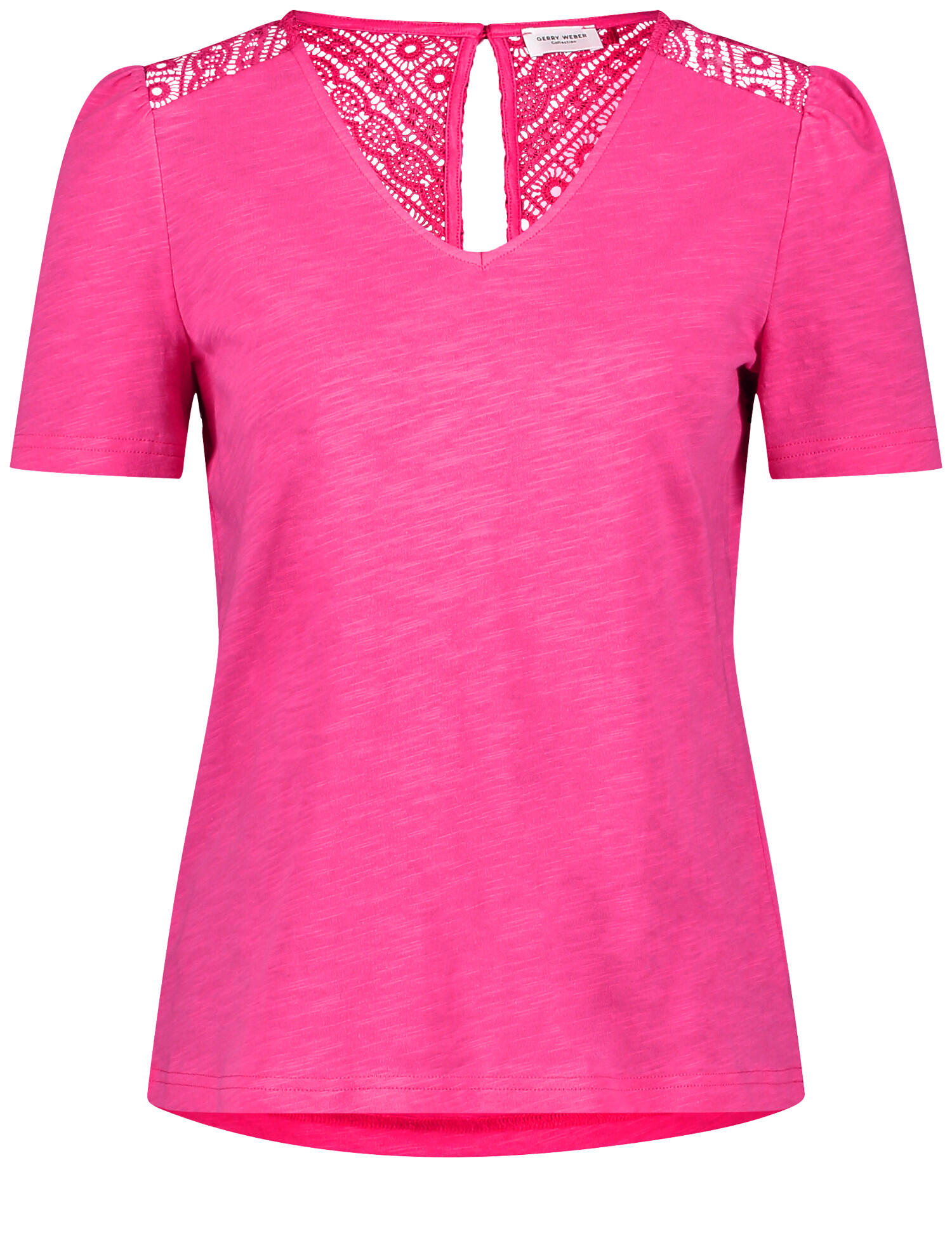 GERRY WEBER Collection - Kurzarmshirt mit zarter Spitze solar pink - Gr. - 46 von GERRY WEBER Collection