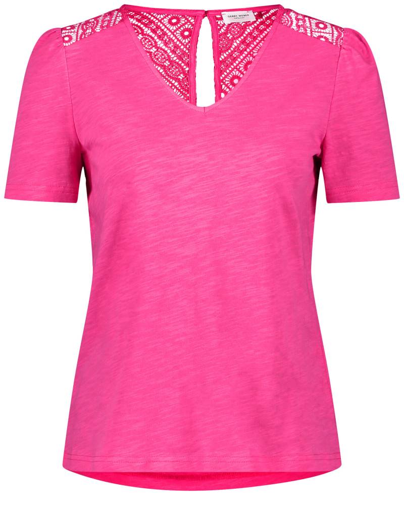 GERRY WEBER Collection - Kurzarmshirt mit zarter Spitze solar pink - Gr. - 46 von GERRY WEBER Collection